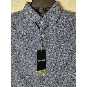 MURANO Performance shirt Men size Small Slim Fit Stretch Blue White Circles NWT